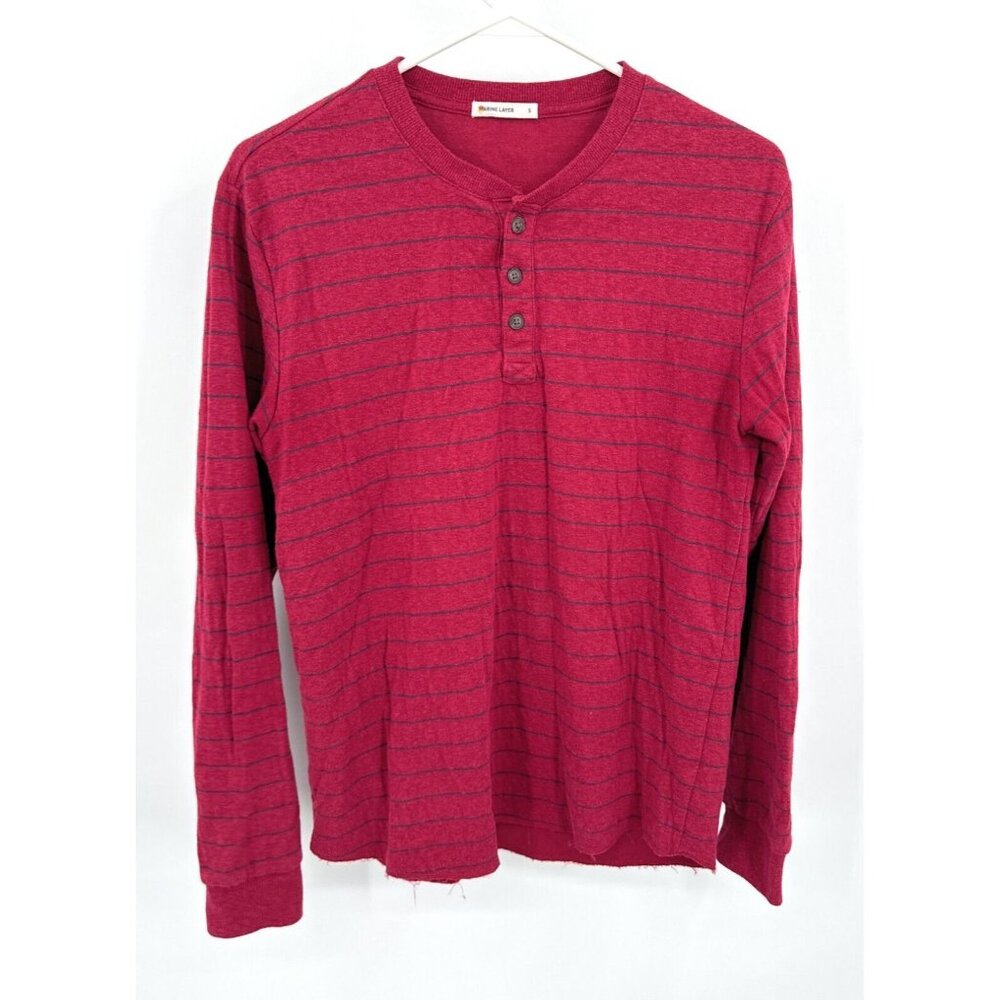 Marine Layer Mens Red Long Sleeve Pullover Henley Sweatshirt Size S‎